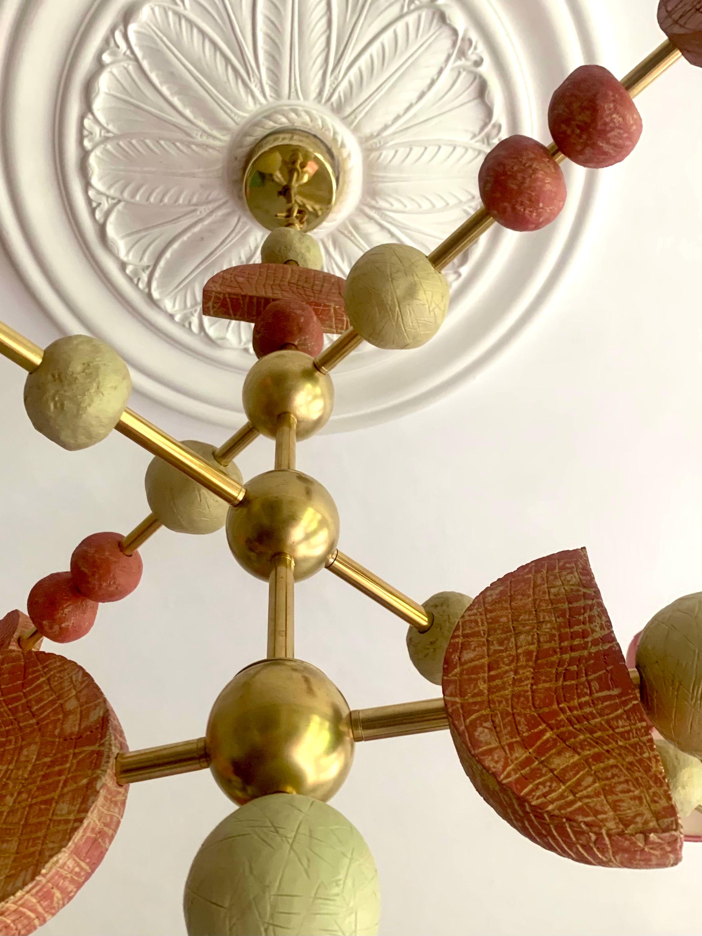 Soho Chandelier, Contemporary, Brass with Sculpted Spheres by Margit Wittig For Sale 1