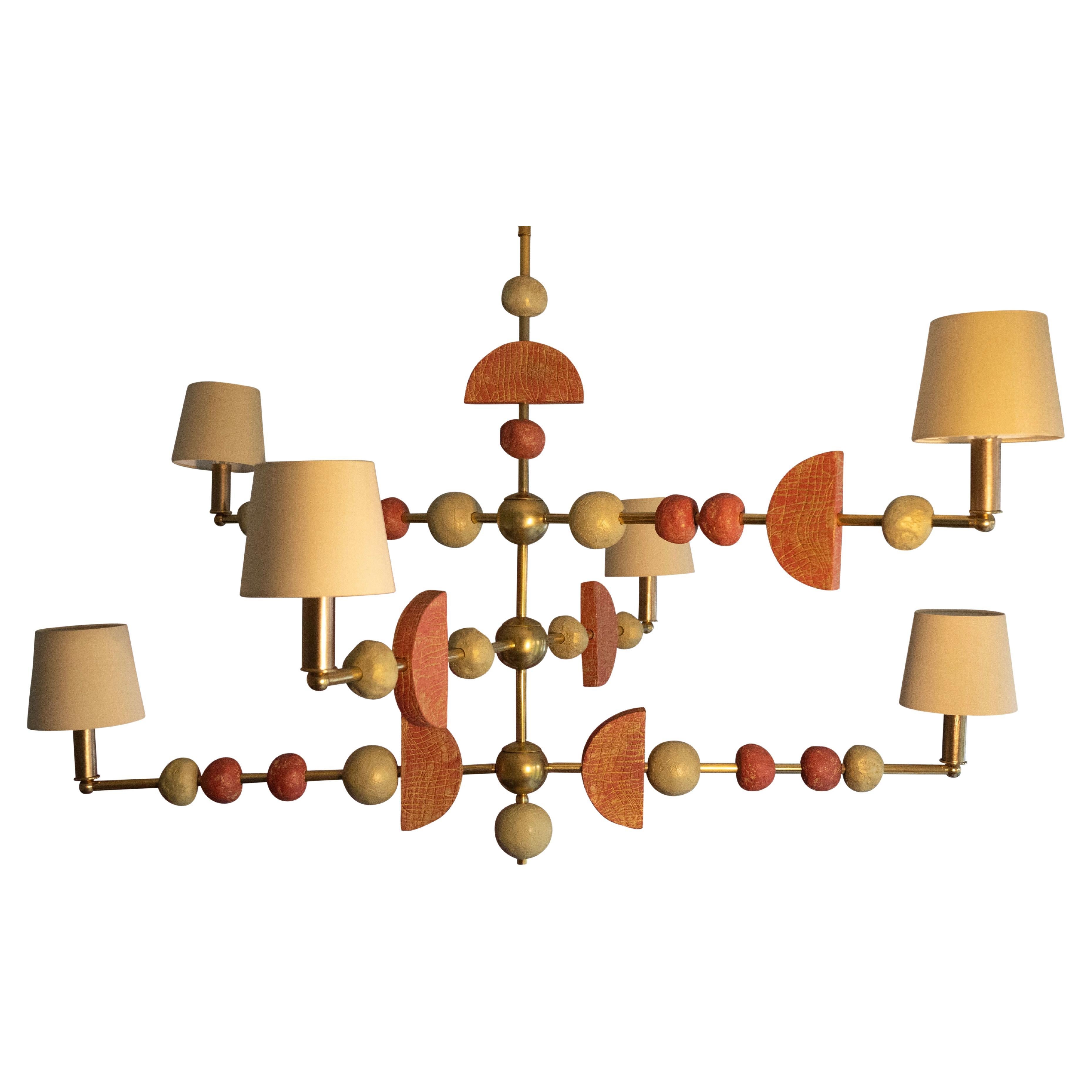 Modern Soho Chandelier, Contemporary, Brass with Sculpted Spheres by Margit Wittig For Sale