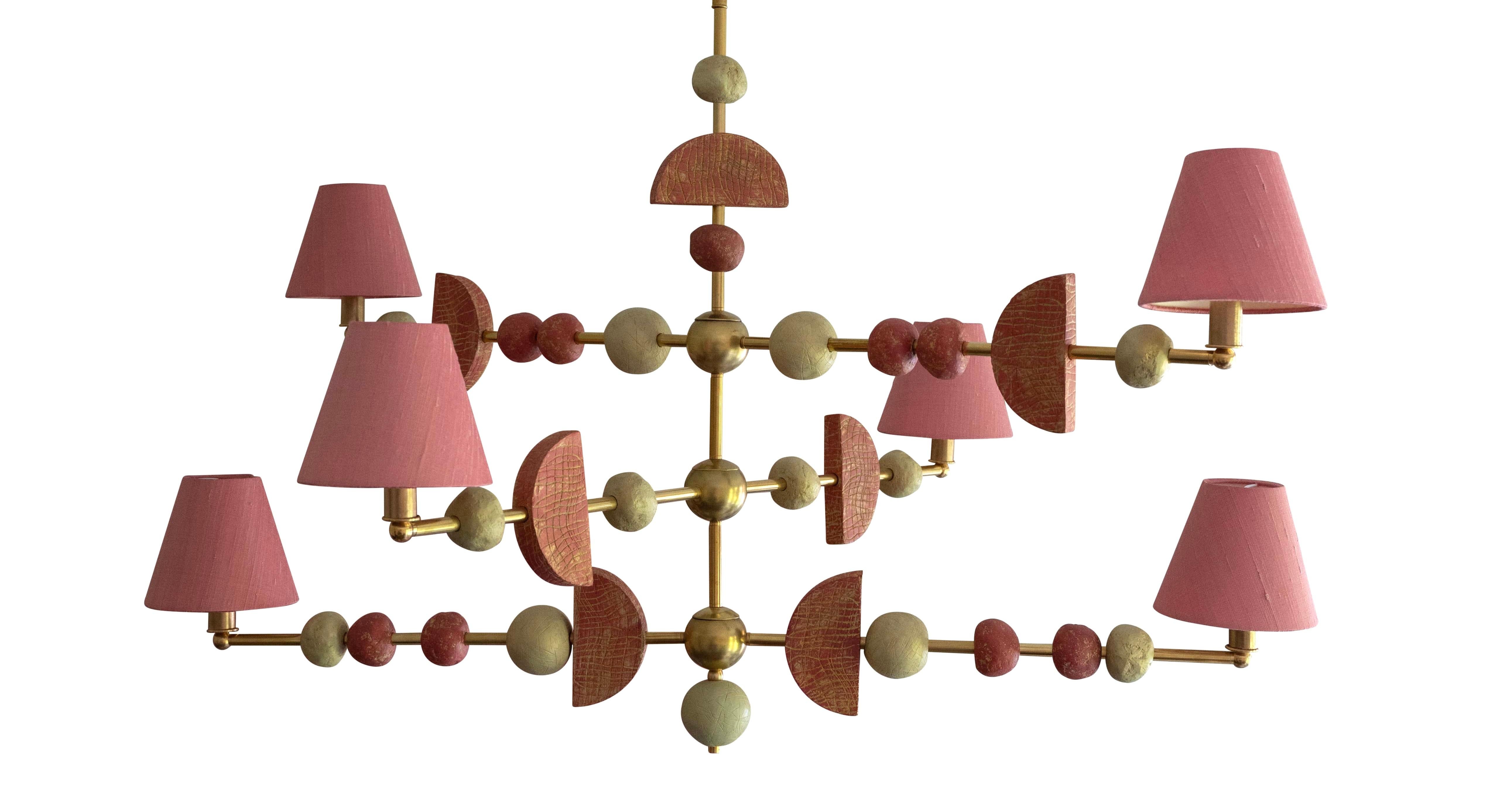 Soho Chandelier, Contemporary, Brass with Sculpted Spheres by Margit Wittig