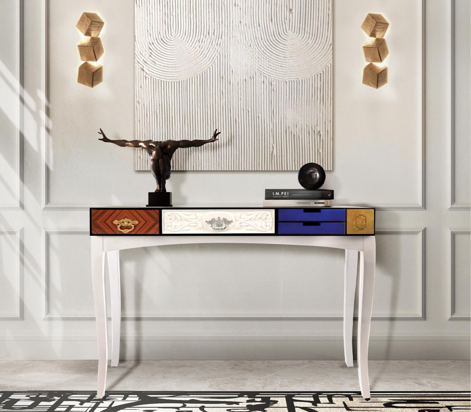 Métal Console Soho faite main, laiton et verre feuille d'or - Boca do Lobo en vente