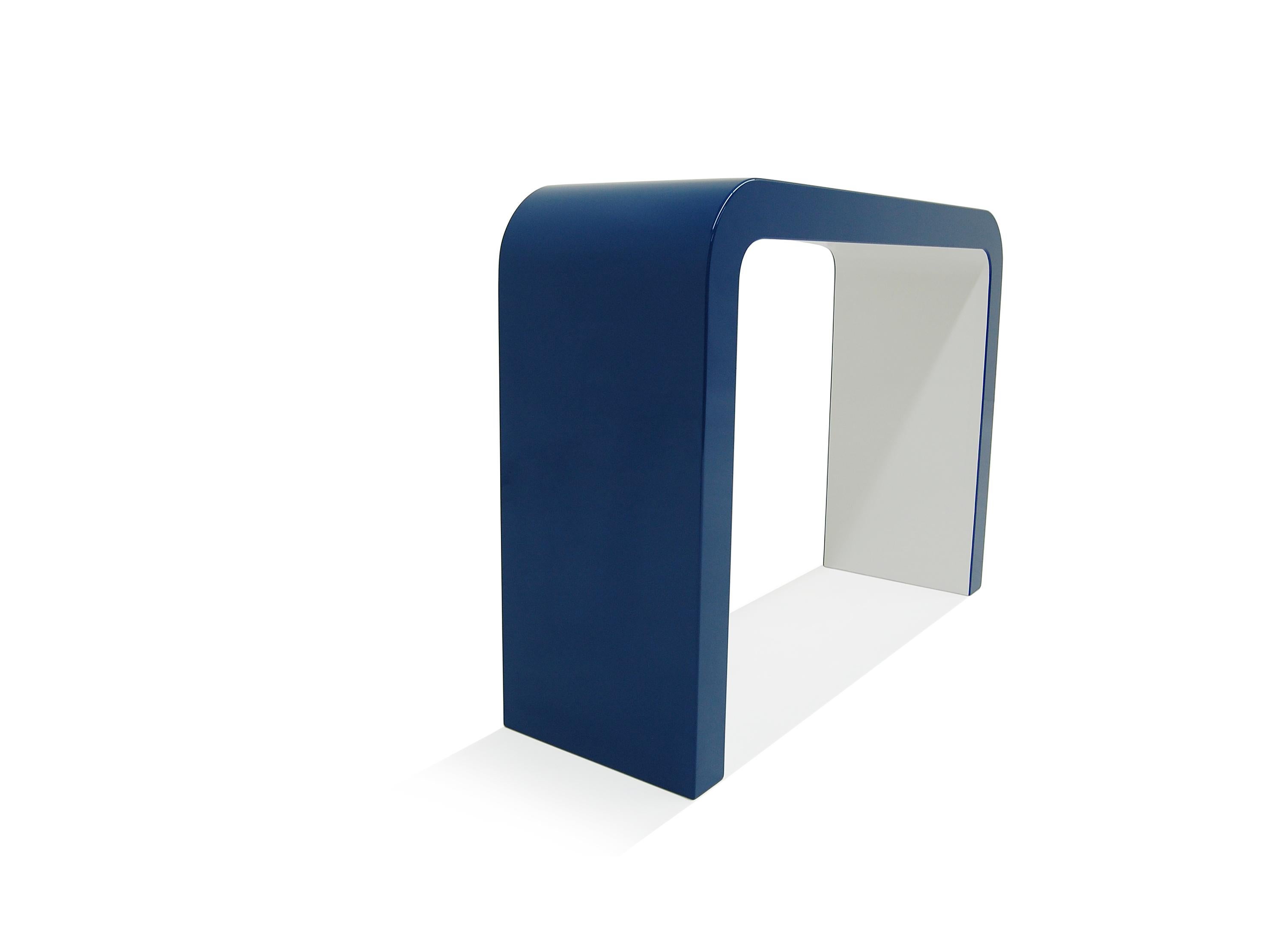 American Soho Console Rounded Corners Blue White lacquered  For Sale