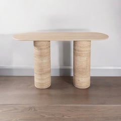 SOHO Console Table, 48" Travertine Stone Beige Enryway Table, Hall Table