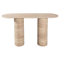 SOHO Console Table, 48" Travertine Stone Beige Enryway Table, Hall Table