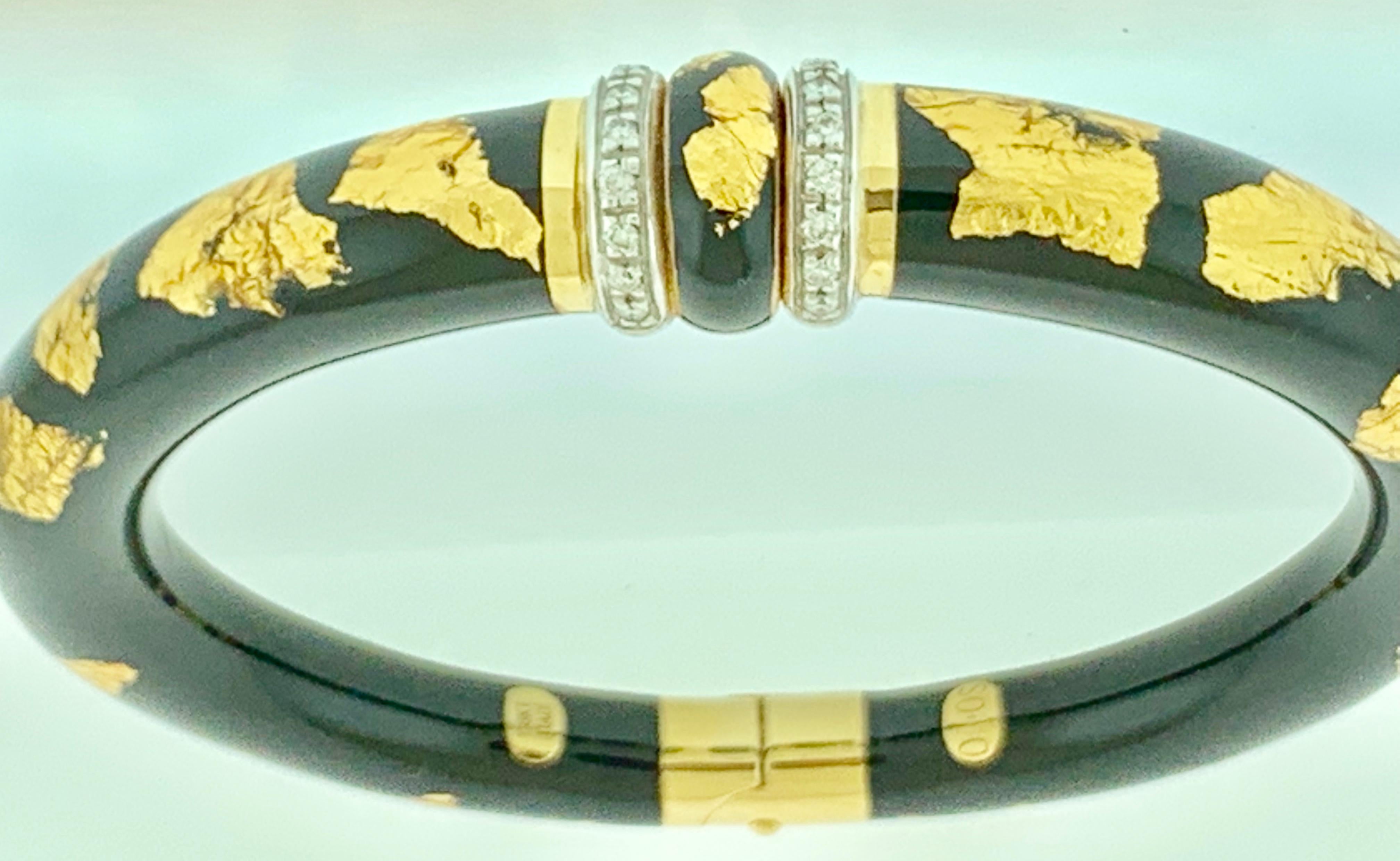 Women's Soho Contemporary 18 Karat Yellow Gold and Diamond and Enamel Bracelet
