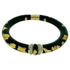 Antique Soho Contemporary 18 Karat Yellow Gold and Diamond and Enamel Bracelet