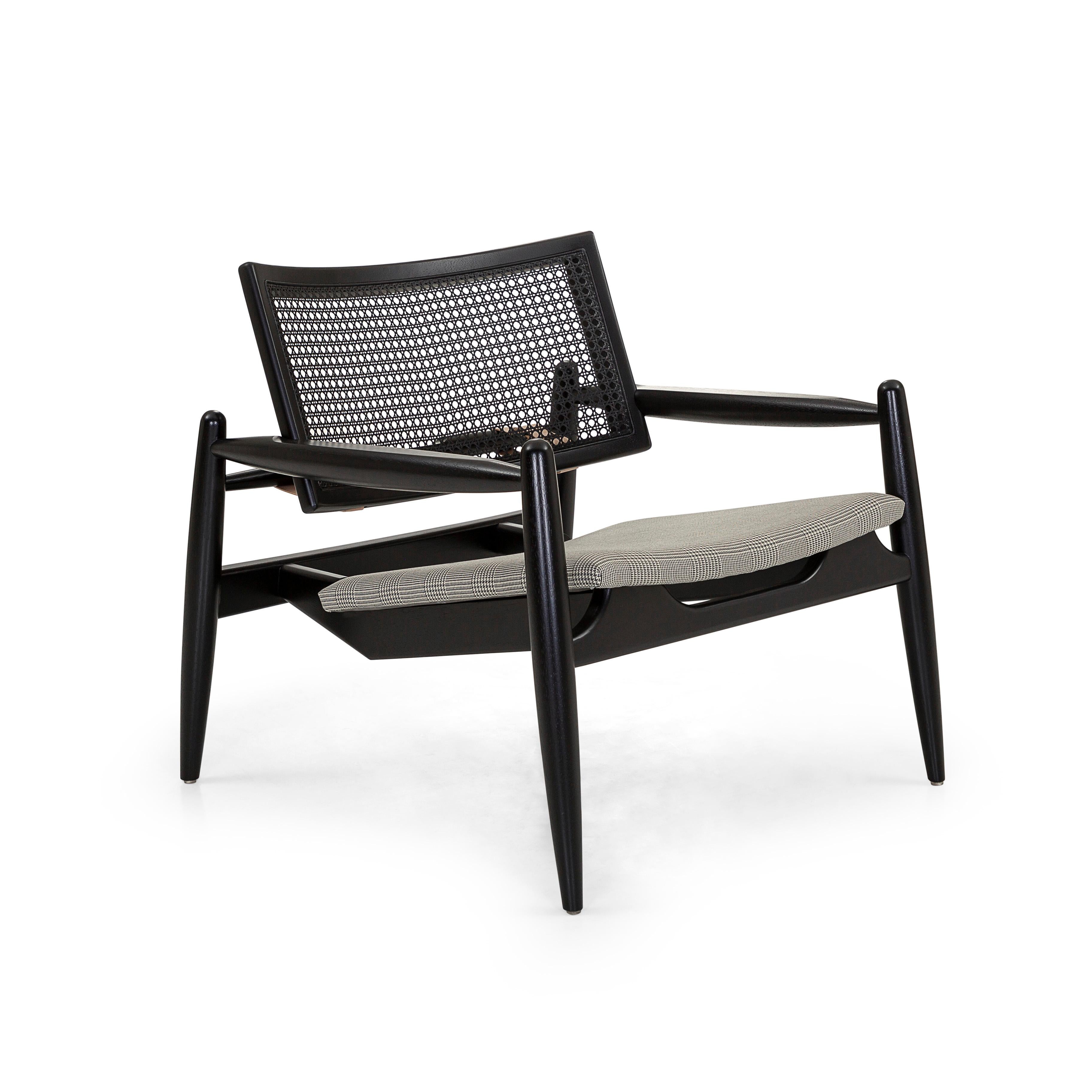 Soho Curved Cane-Back Chair in Black Wood Finish  In New Condition For Sale In Miami, FL