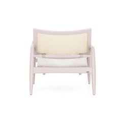 Quartz Wood Armchair with Cane Back and Off-White Fabric, Soho Collection