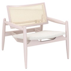 Quartz Wood Armchair with Cane Back and Off-White Fabric, Soho Collection