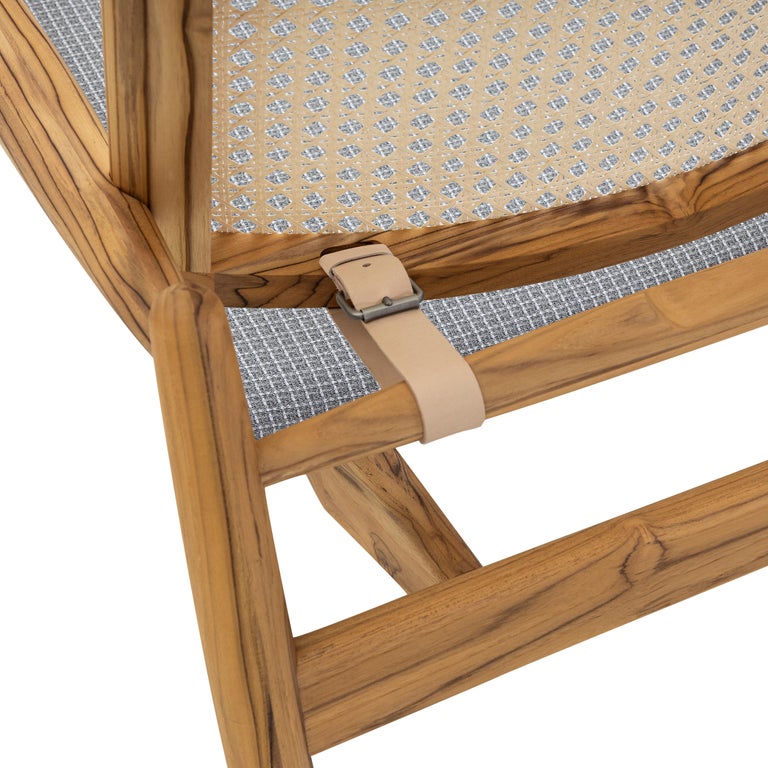 Soho Curved CaneBack Chair in Teak and Gray Plaid Fabric For Sale at