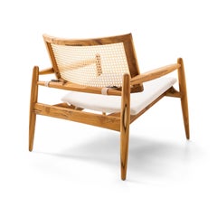 Soho Curved Cane-Back Chair in Teak and Oatmeal Fabric