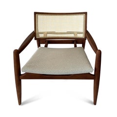 Customizable Walnut Finish and Herringbone Lounge Chair with Cane – Soho Series