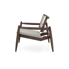 Customizable Walnut Finish and Cane Lounge Chair with Leather Seat, Soho Line