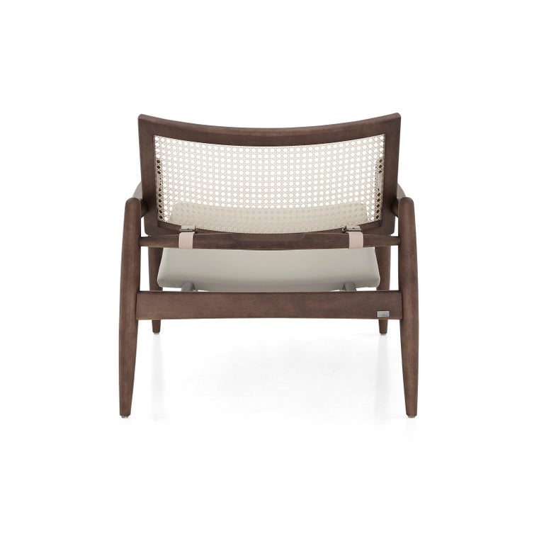 Soho Curved CaneBack Chair in Walnut with Gray Leather Chair Seat For