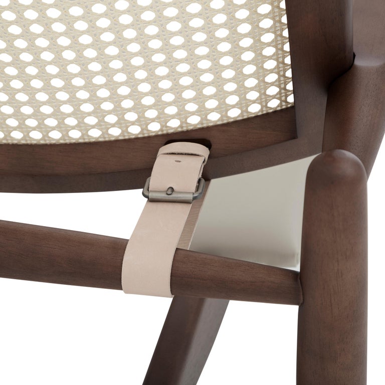 Soho Curved CaneBack Chair in Walnut with Gray Leather Chair Seat For