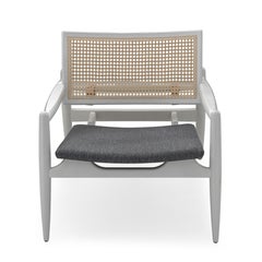 White Matte Lacquer and Natural Cane Back Lounge Chair, Soho Collection