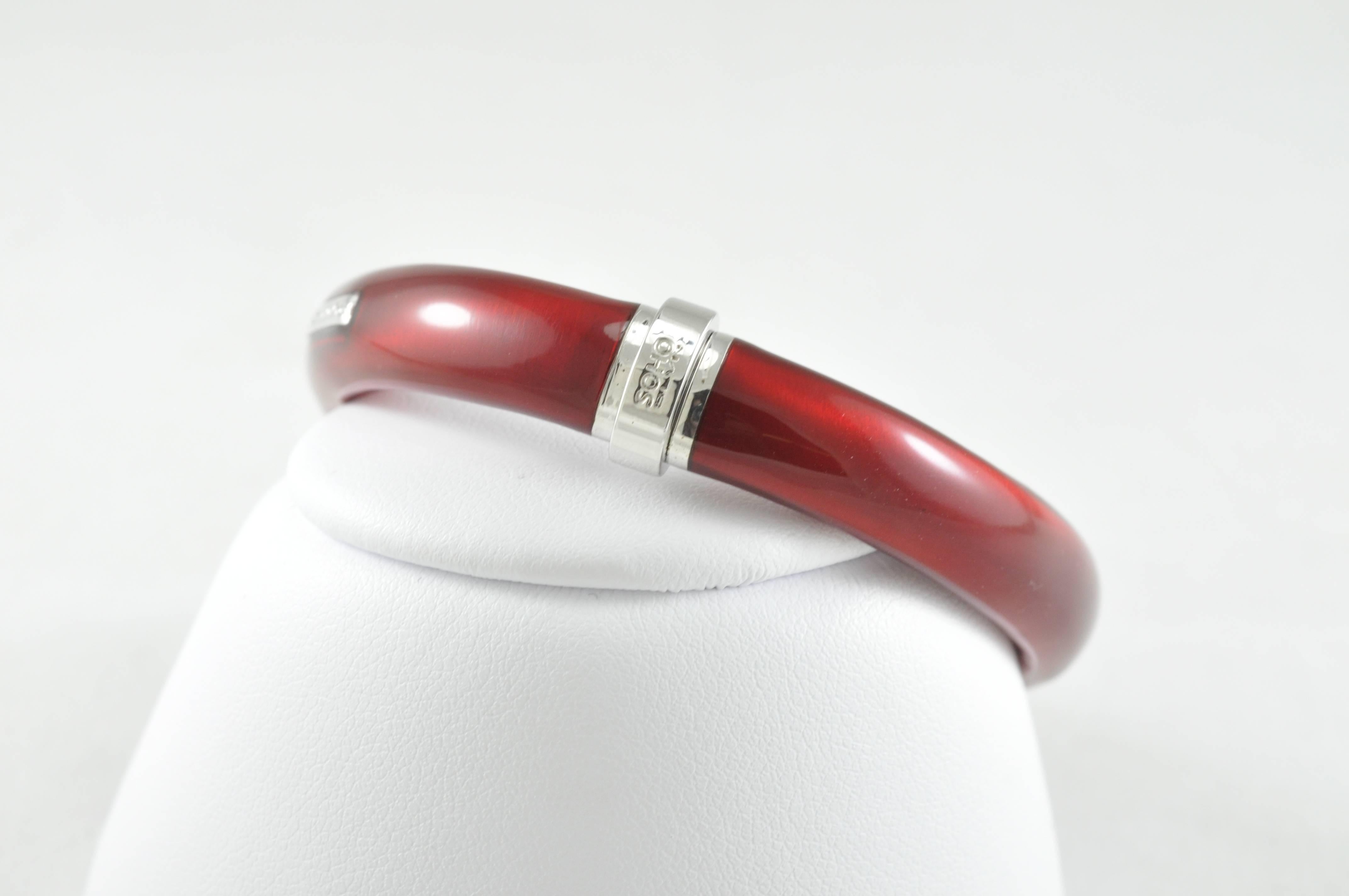 Modern SOHO Diamond Red Enamel and Sterling Silver Bangle Bracelet For Sale