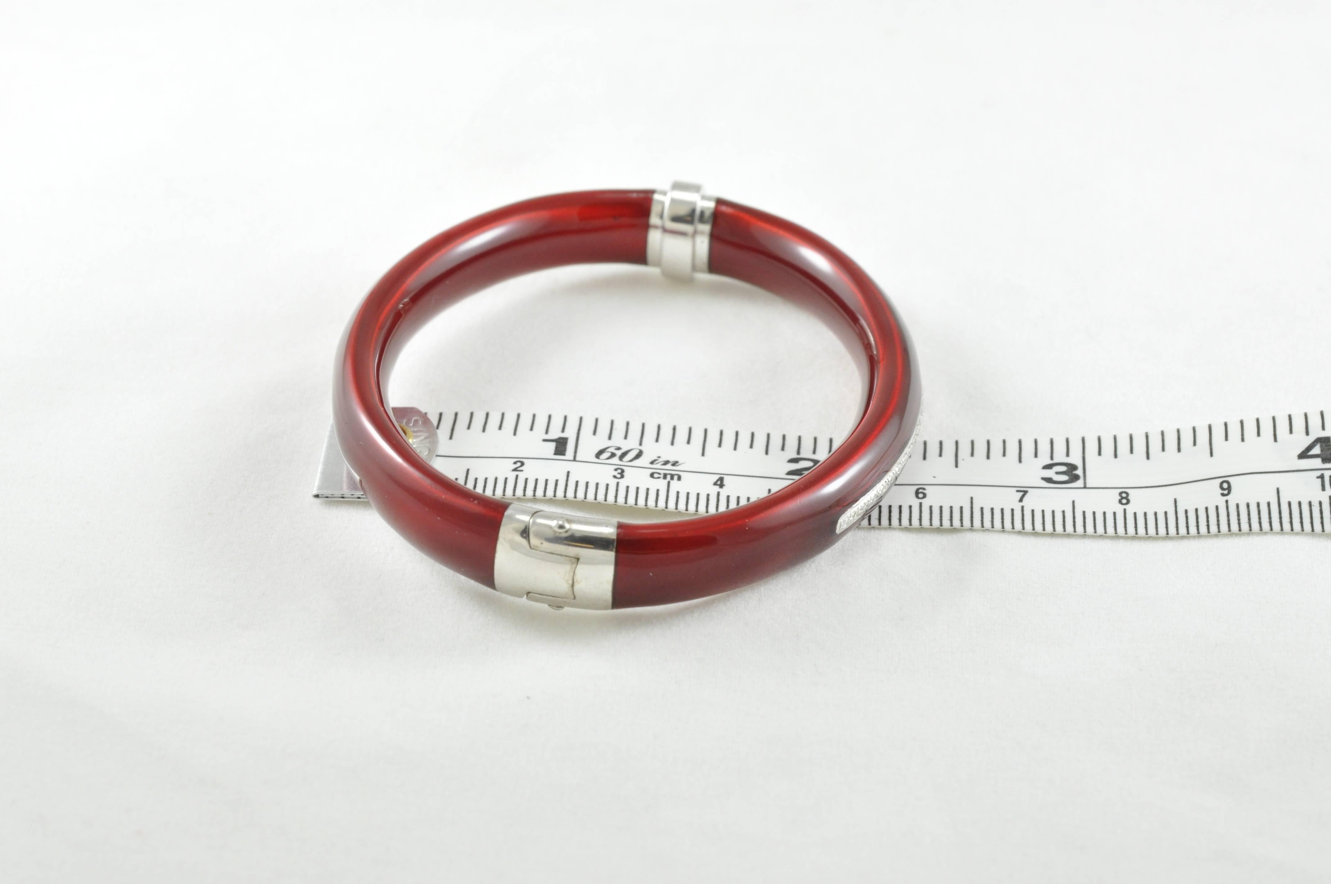 SOHO Diamond Red Enamel and Sterling Silver Bangle Bracelet For Sale 1