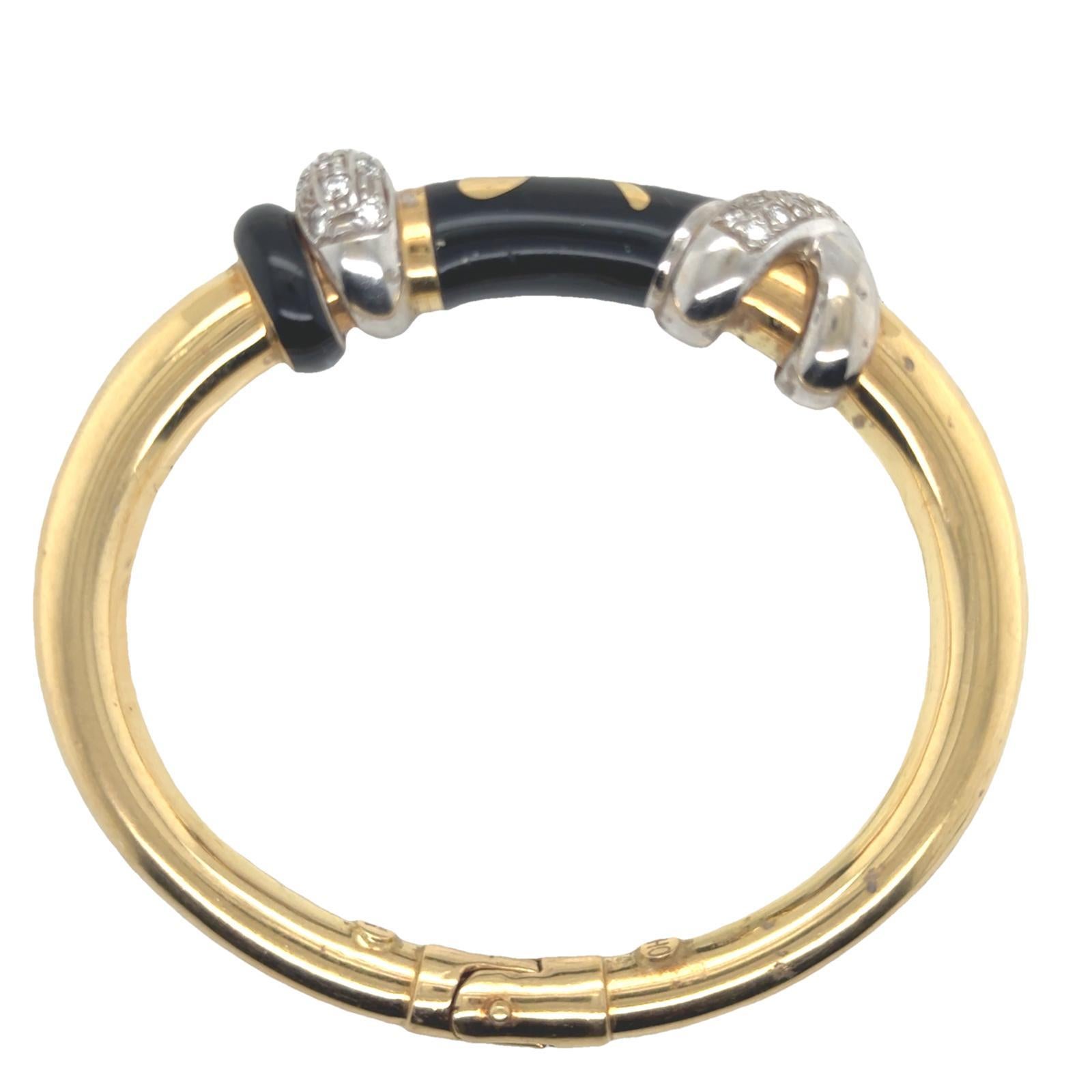 SOHO Italian Diamond Black Enamel 'X' Hinged Modern Bangle Bracelet In Excellent Condition In Boca Raton, FL