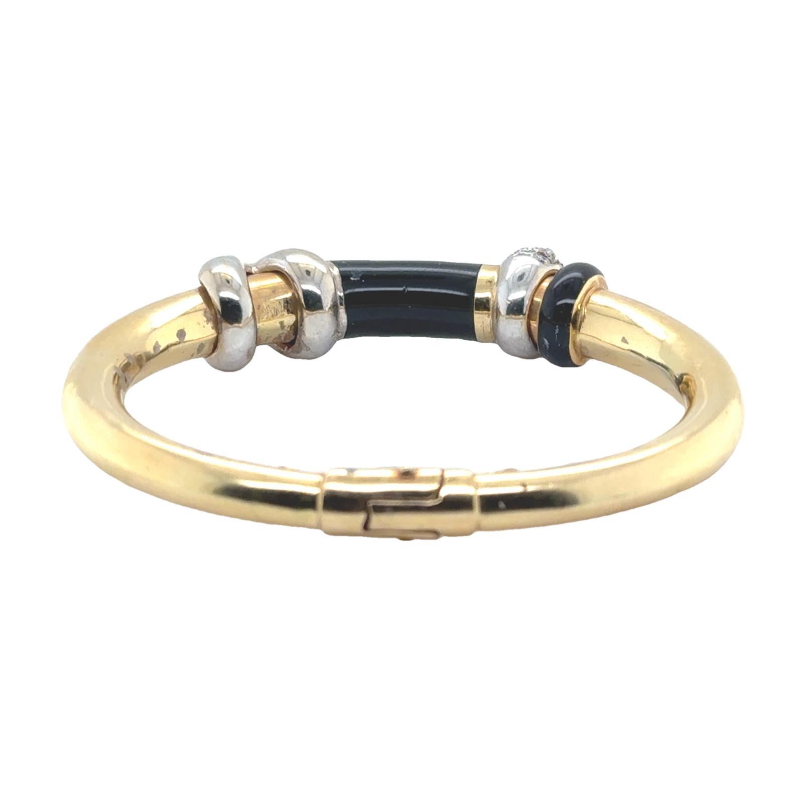 Women's SOHO Italian Diamond Black Enamel 'X' Hinged Modern Bangle Bracelet