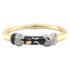 SOHO Italian Diamond Black Enamel 'X' Hinged Modern Bangle Bracelet