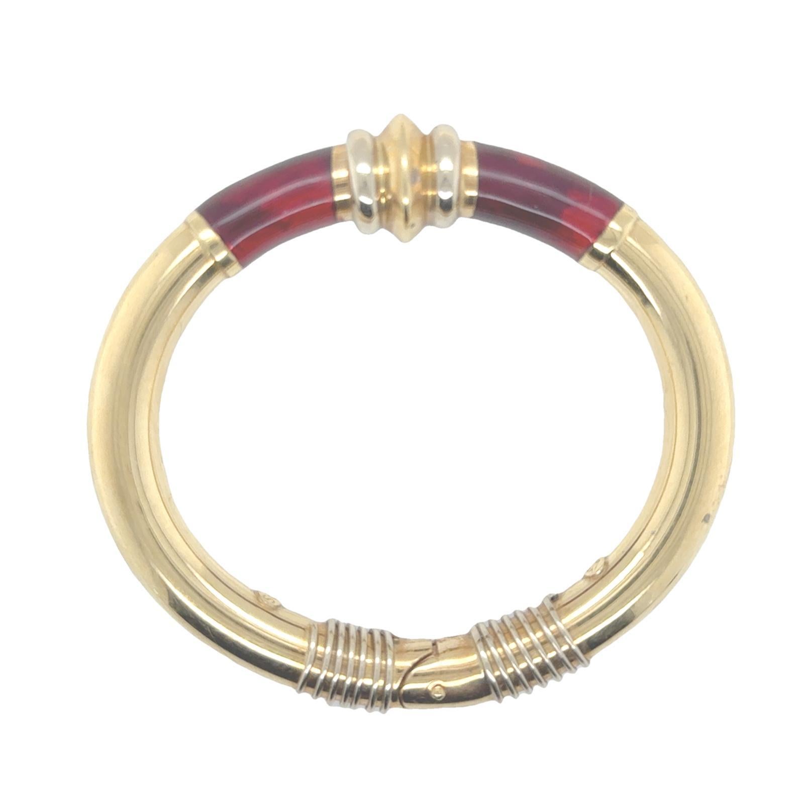 SOHO Moderner italienischer Armreif mit Scharnier aus 18 Karat Gelbgold mit roter Emaille Damen