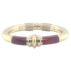 SOHO Moderner italienischer Armreif mit Scharnier aus 18 Karat Gelbgold mit roter Emaille