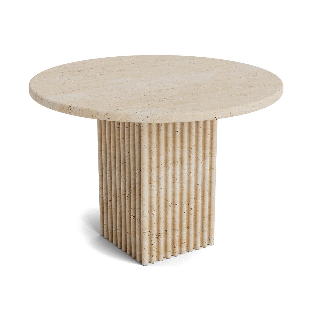 Soho Low Coffee Table by NORR11
Dimensions: Ø 50 x H 35 cm.
Materials: Travertine and artificial stone.

Available in two different size options. Prices may vary. The surface of the table is polished and untreated; please note that any treatment
