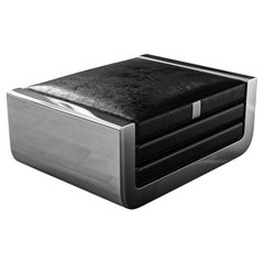 Pouf Soho avec acier inoxydable, fait à la main, cuir sur mesure, Istanbul