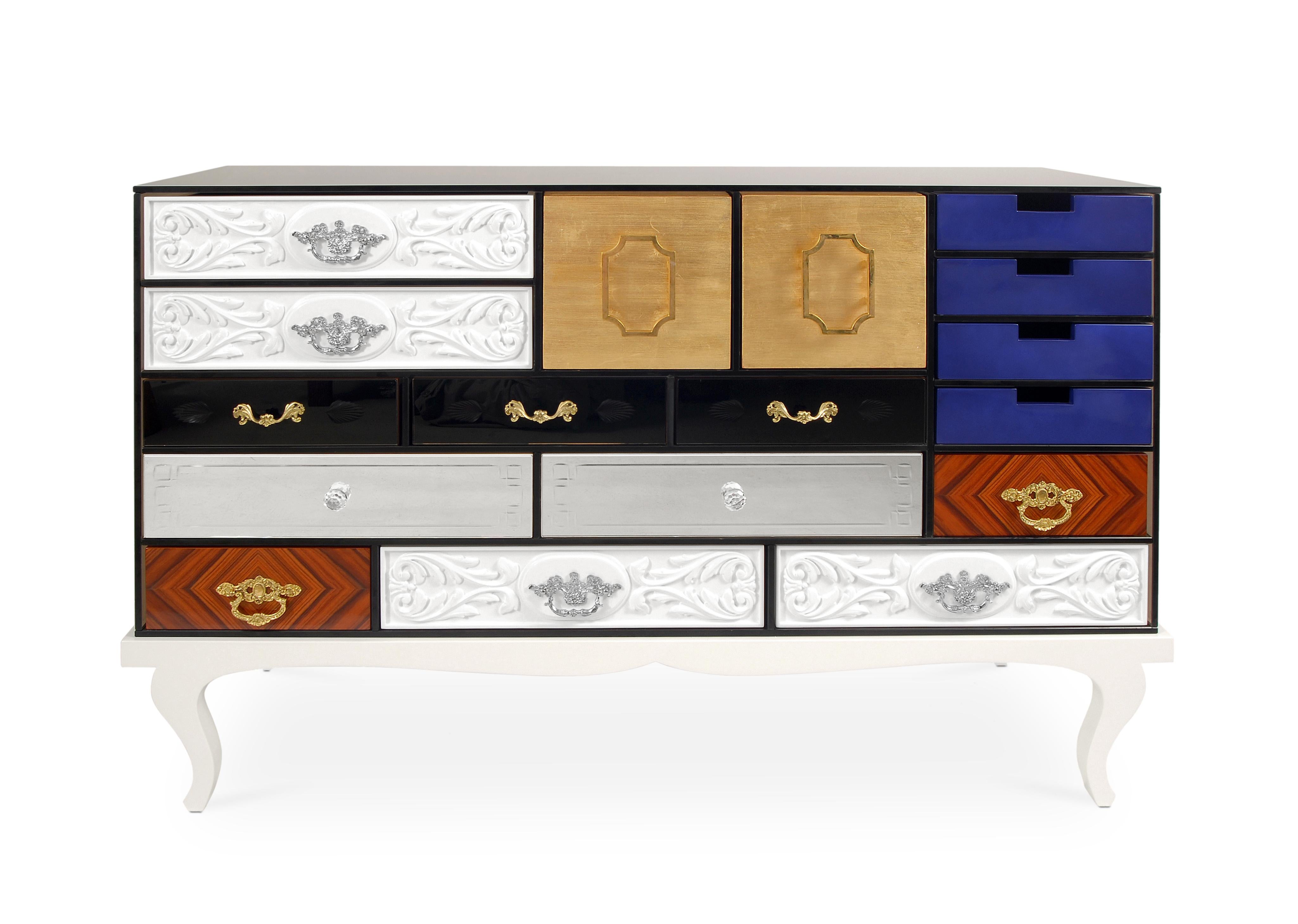 Modern Contemporary Soho Sideboard With Handcrafted Fronts by Boca do Lobo

Modern Contemporary Soho Sideboard With Handcrafted Fronts is involved by an elegant frame of tempered glass. Composed by fifteen drawers and two doors with a series of