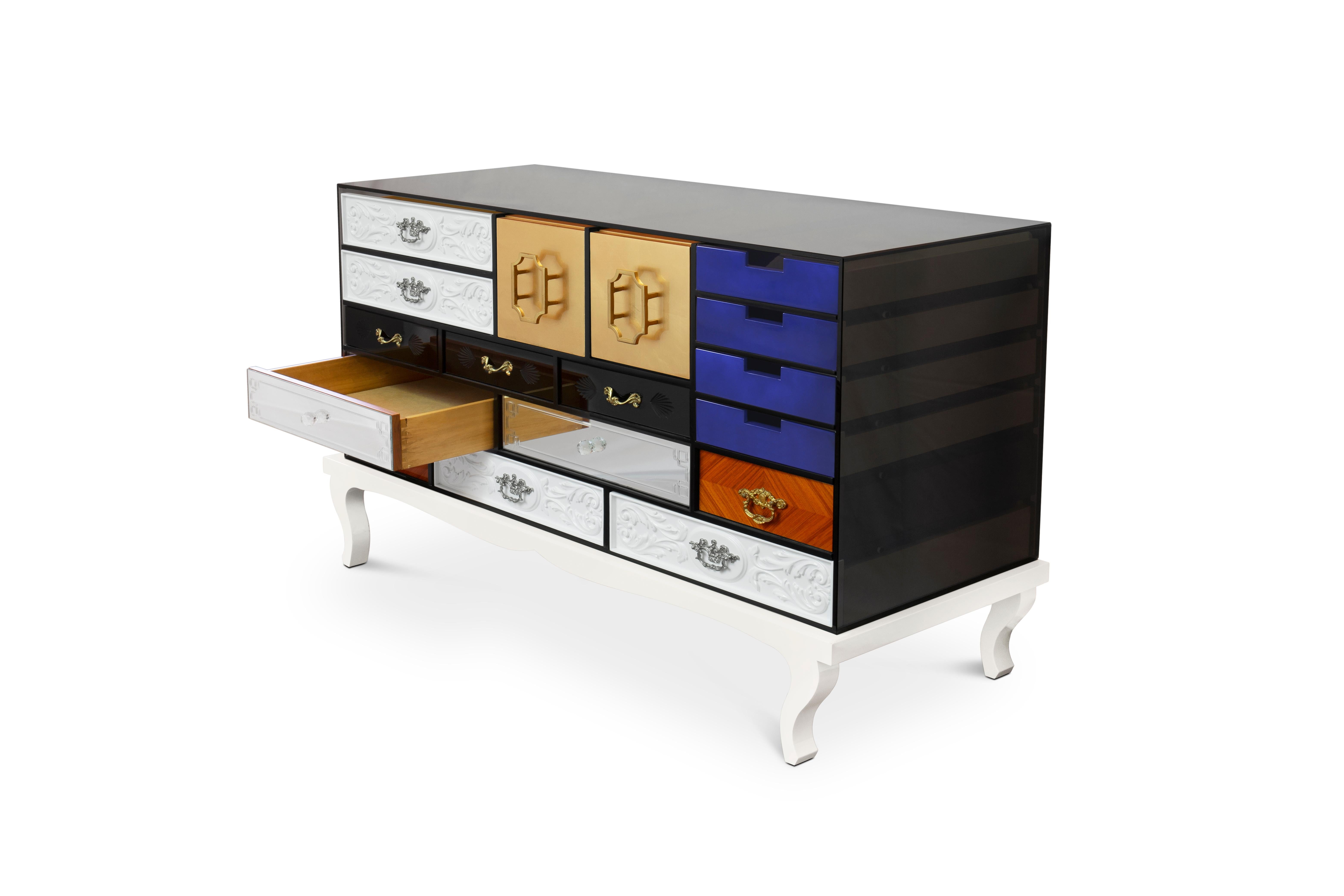 Glass Modern Contemporary Soho Sideboard With Handcrafted Fronts by Boca do Lobo For Sale