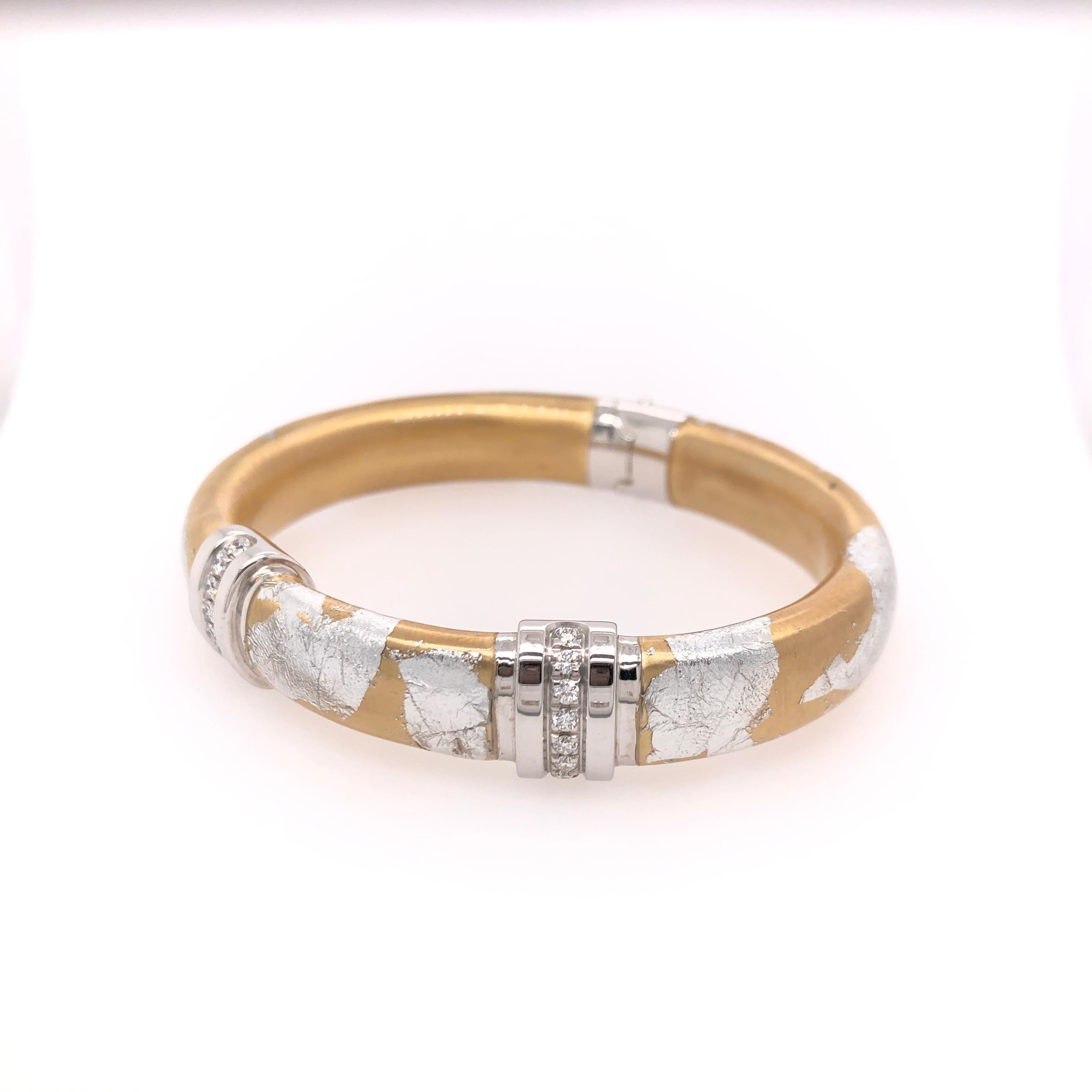 Round Cut SOHO Silver and Gold Foliage Bangle with Diamonds