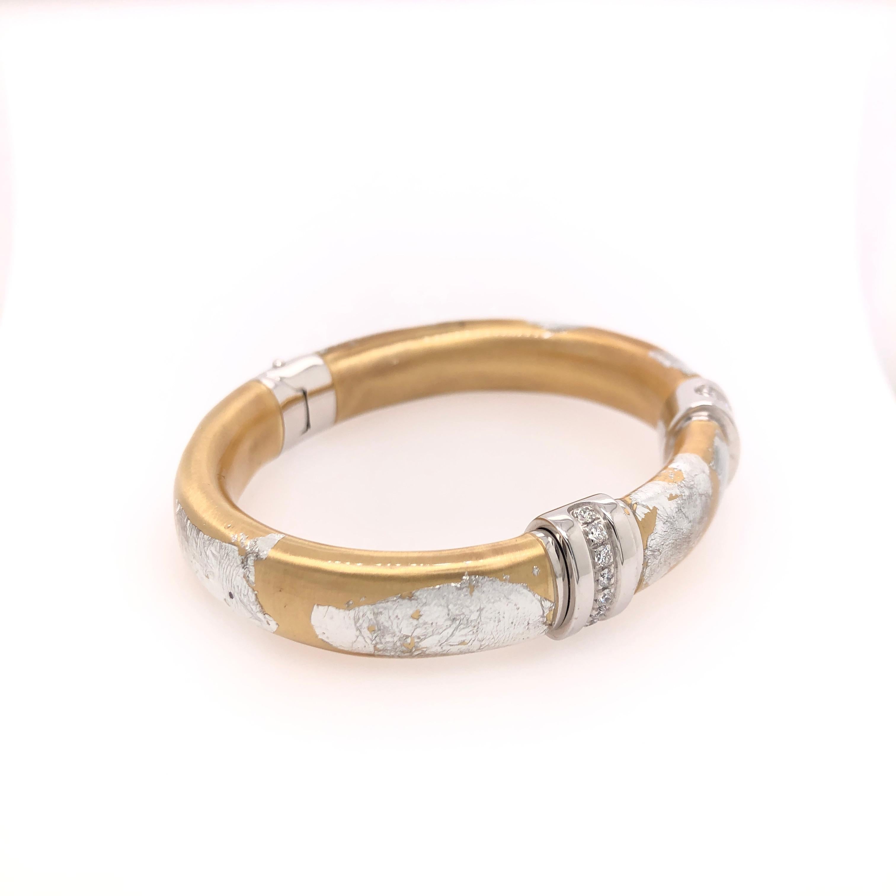 SOHO Silver and Gold Foliage Bangle with Diamonds In New Condition In Dallas, TX