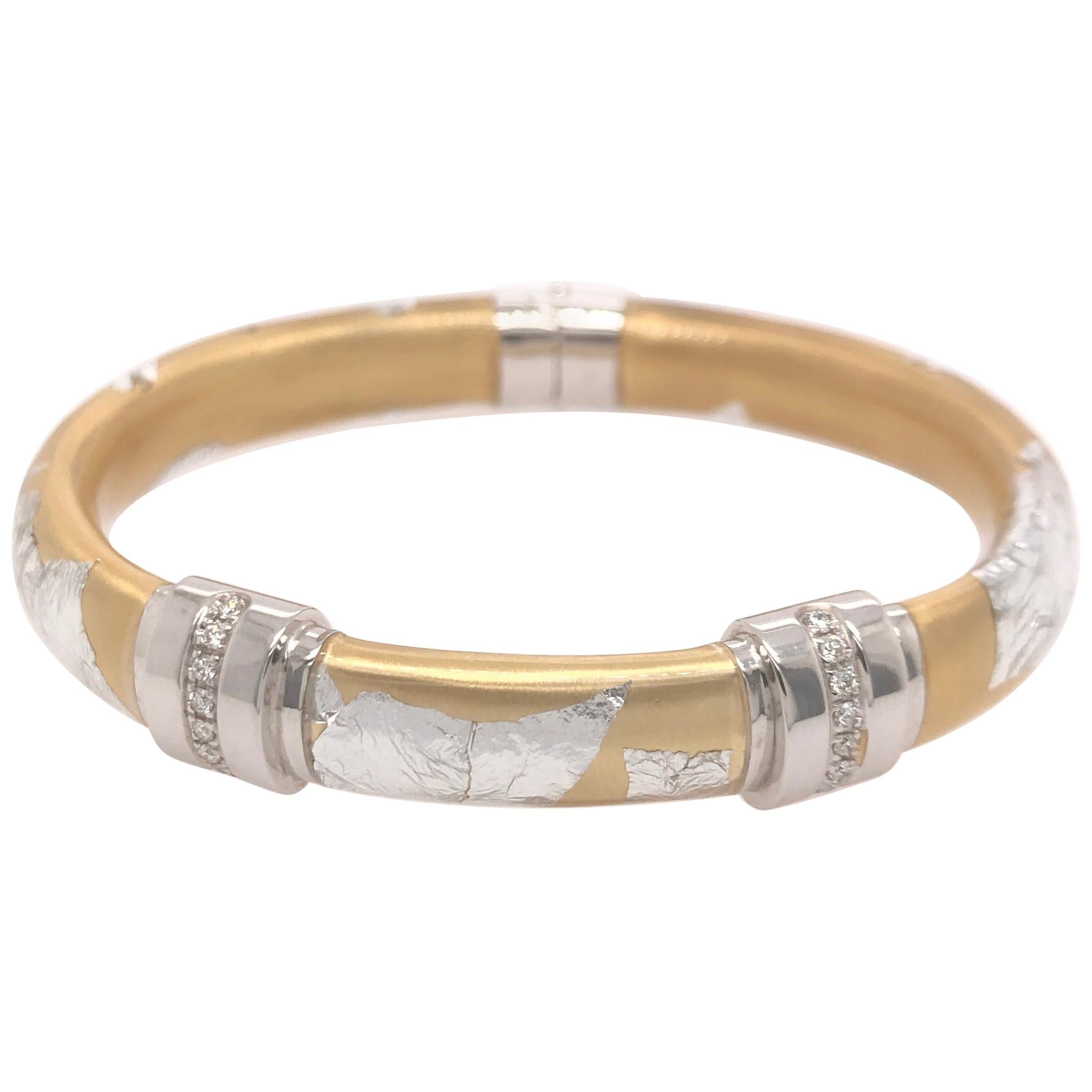 SOHO Silver and Gold Foliage Bangle with Diamonds