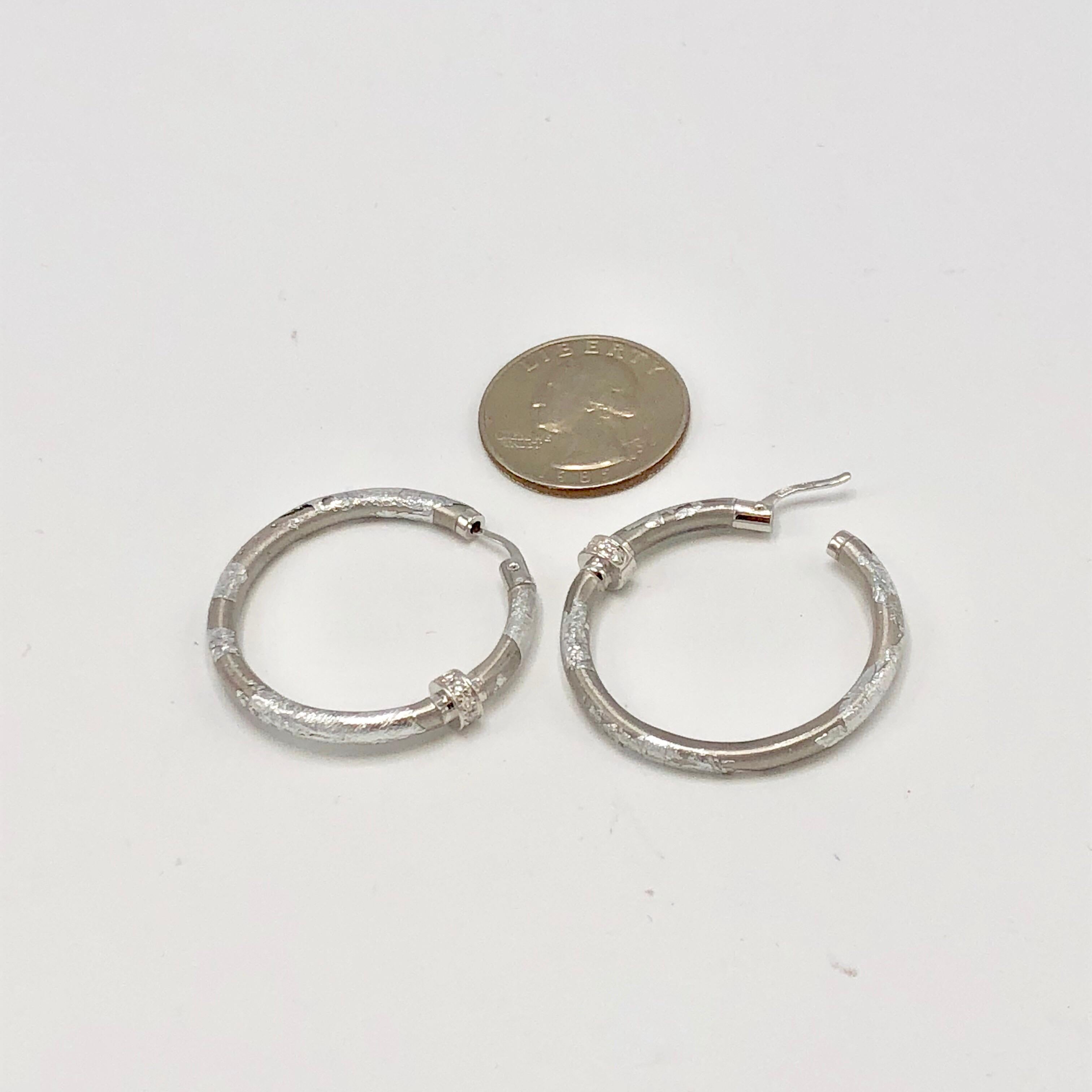 Round Cut Soho Silver Foliage Diamond Hoop Earrings