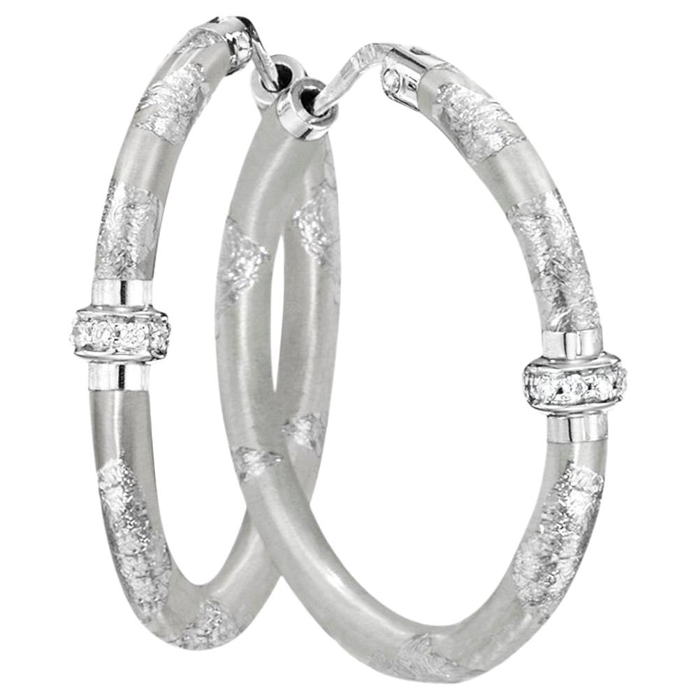 Soho Silver Foliage Diamond Hoop Earrings