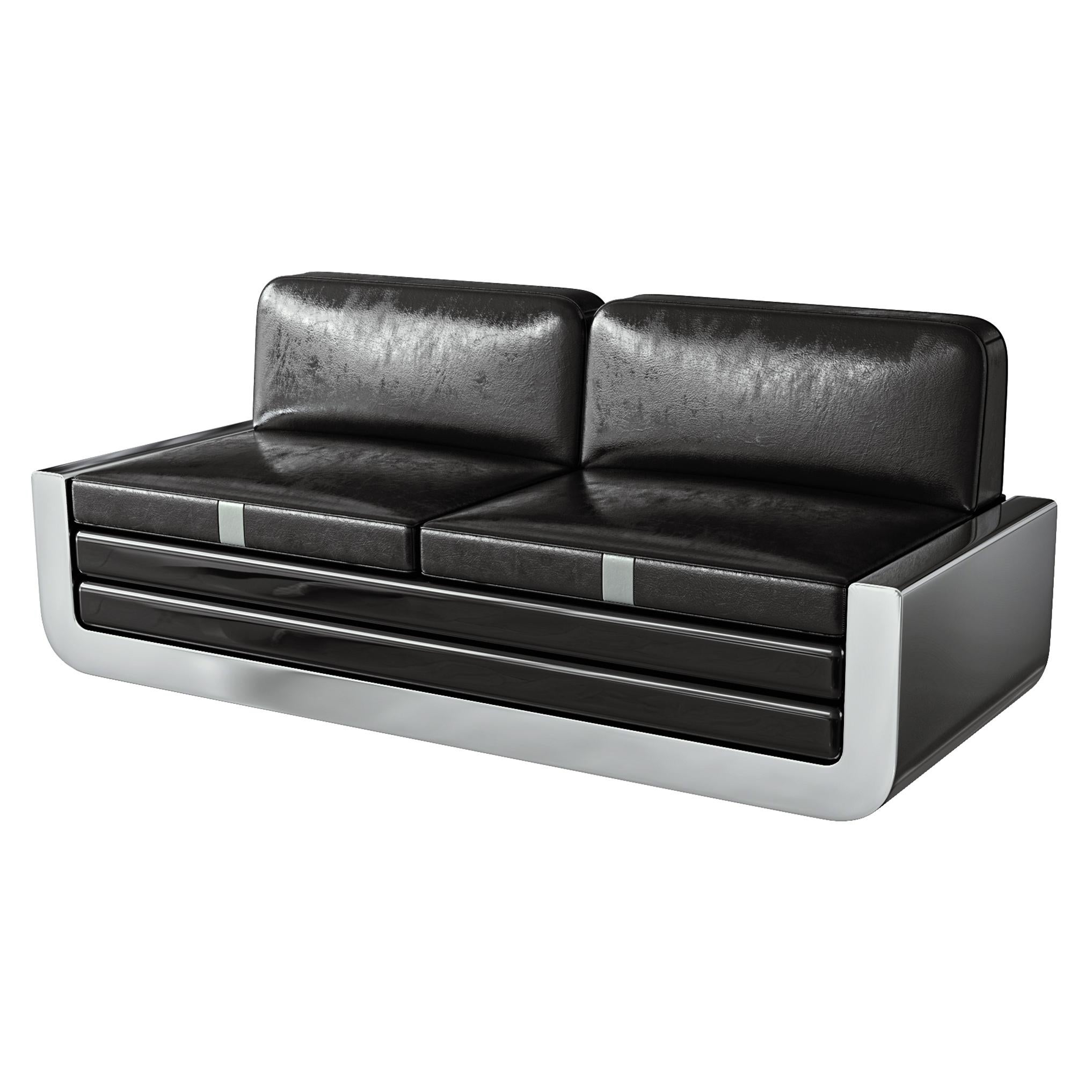 Acier inoxydable Canapé Soho avec acier inoxydable, fait à la main, cuir sur mesure, Istanbul en vente
