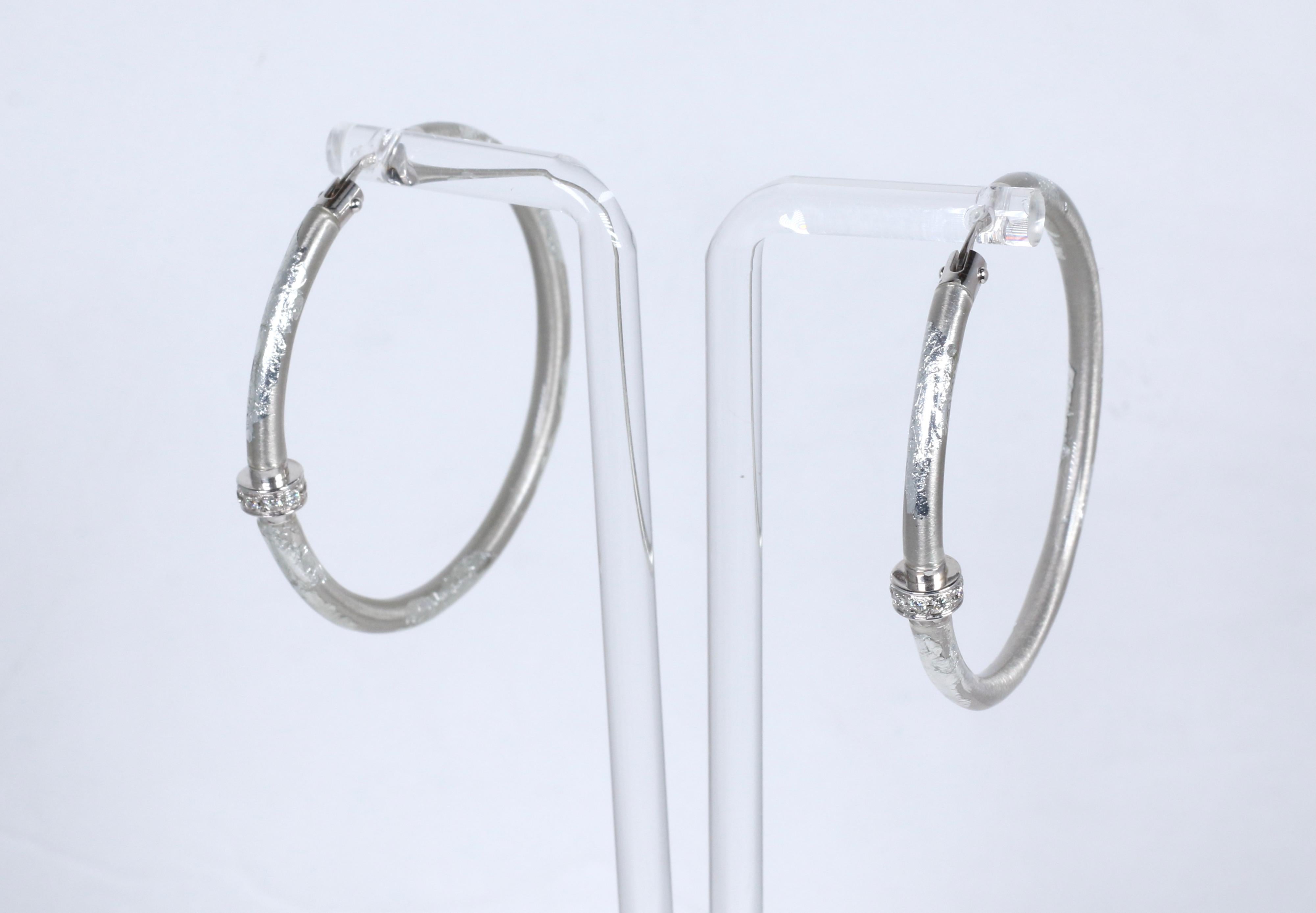 Contemporary Soho Sterling Silver and Diamond Enamel Hoops For Sale