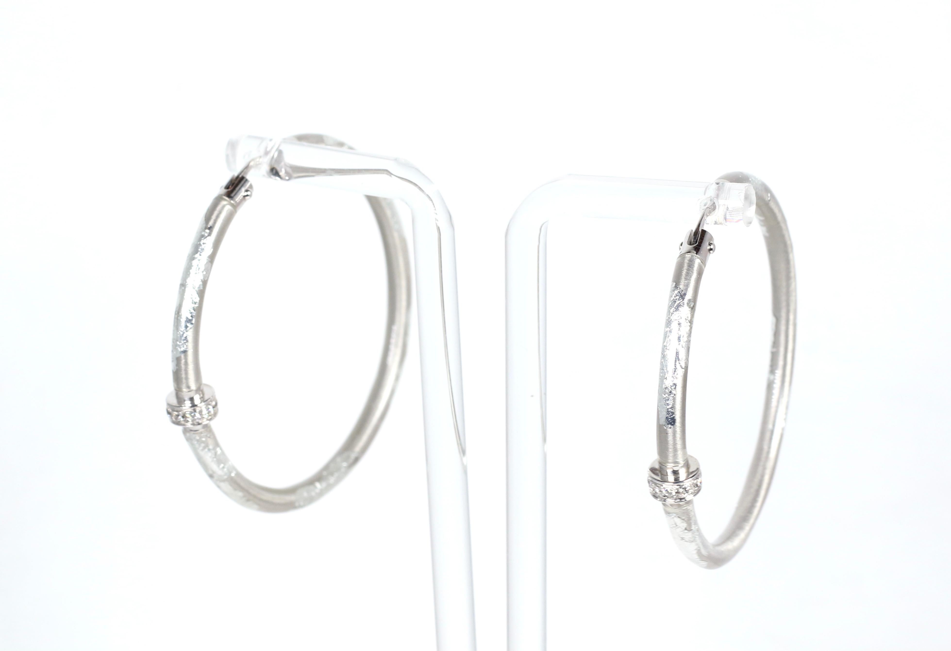 Round Cut Soho Sterling Silver and Diamond Enamel Hoops For Sale