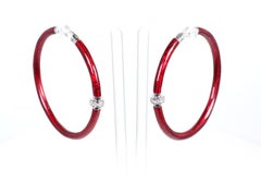 Soho Sterling Silver Red Enamel and Diamond Hoop Earrings