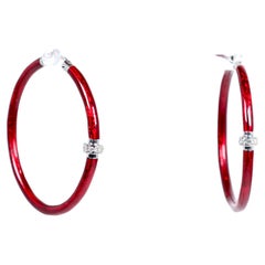 Soho Sterling Silver Red Enamel and Diamond Hoop Earrings