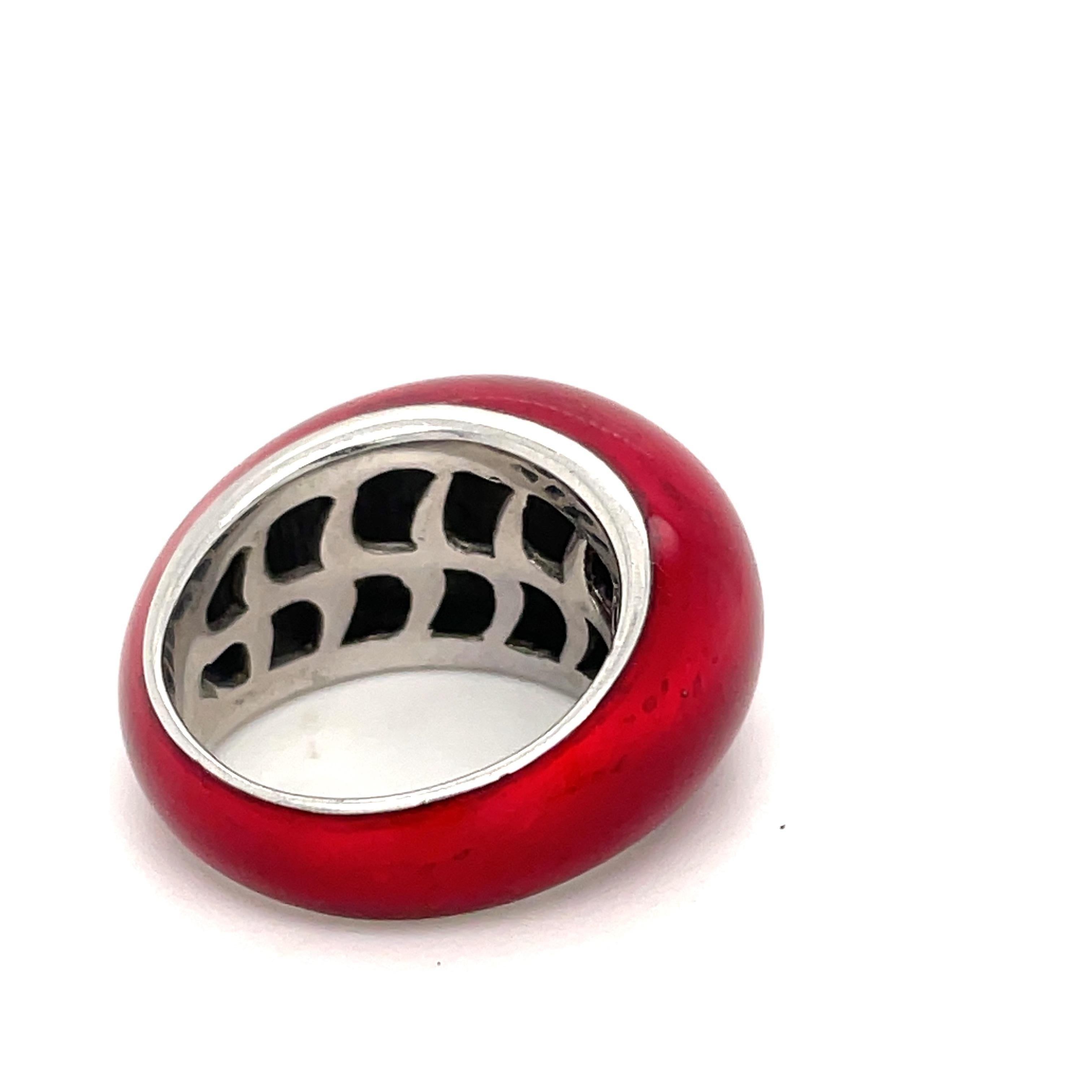 Contemporary Soho Sterling Silver Red Enamel Ring