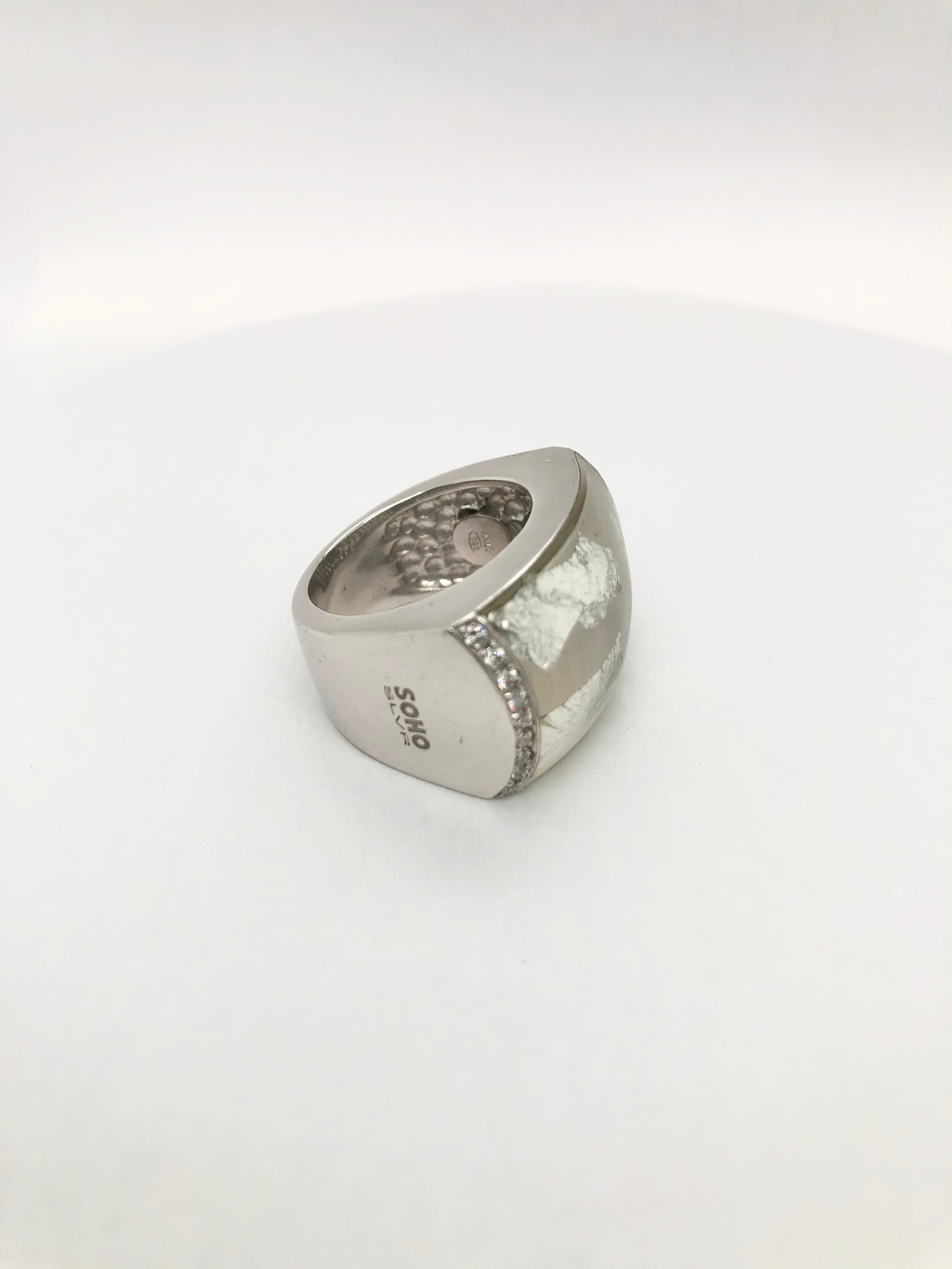 Modern SOHO Sterling Silver Ring with White Gold Leaf