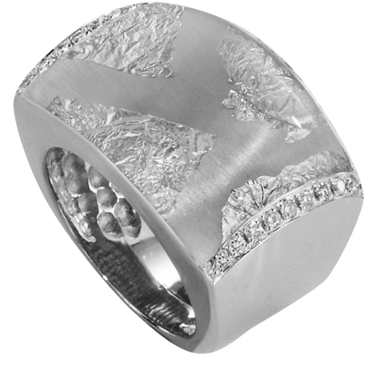 SOHO Sterling Silver Ring with White Gold Leaf