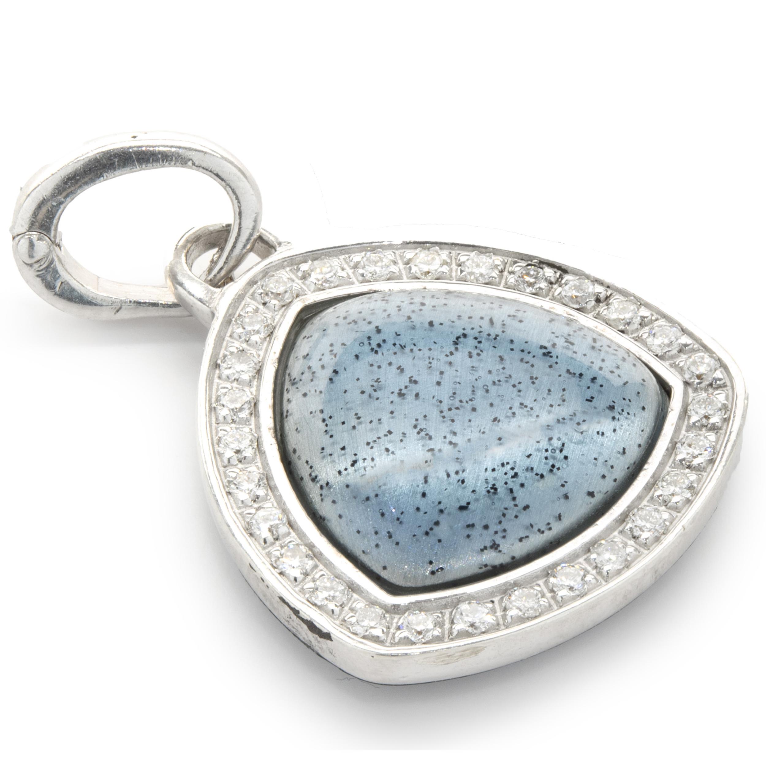 Round Cut Soho Sterling Silver Turquoise Resin and Diamond Triangle Drop Pendant For Sale