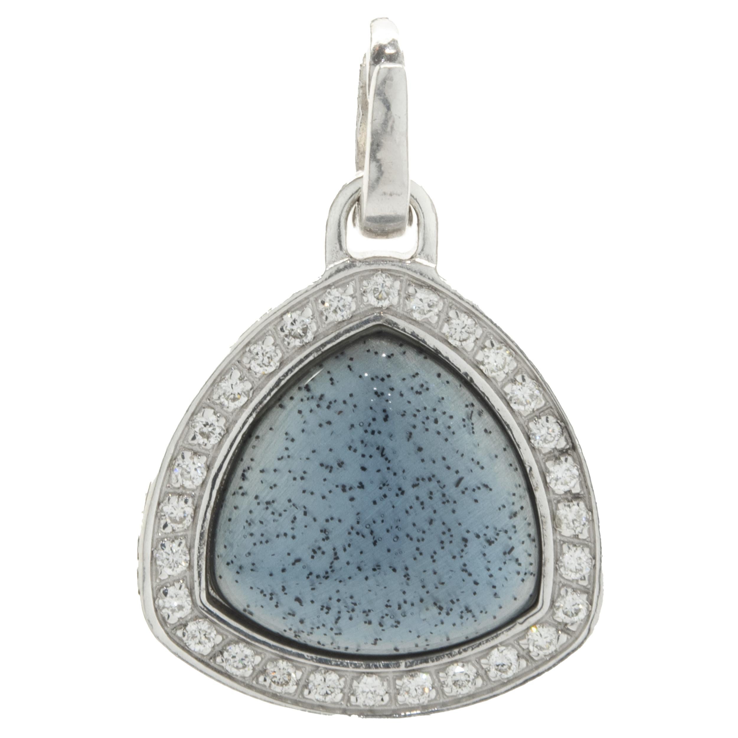 Soho Sterling Silver Turquoise Resin and Diamond Triangle Drop Pendant For Sale