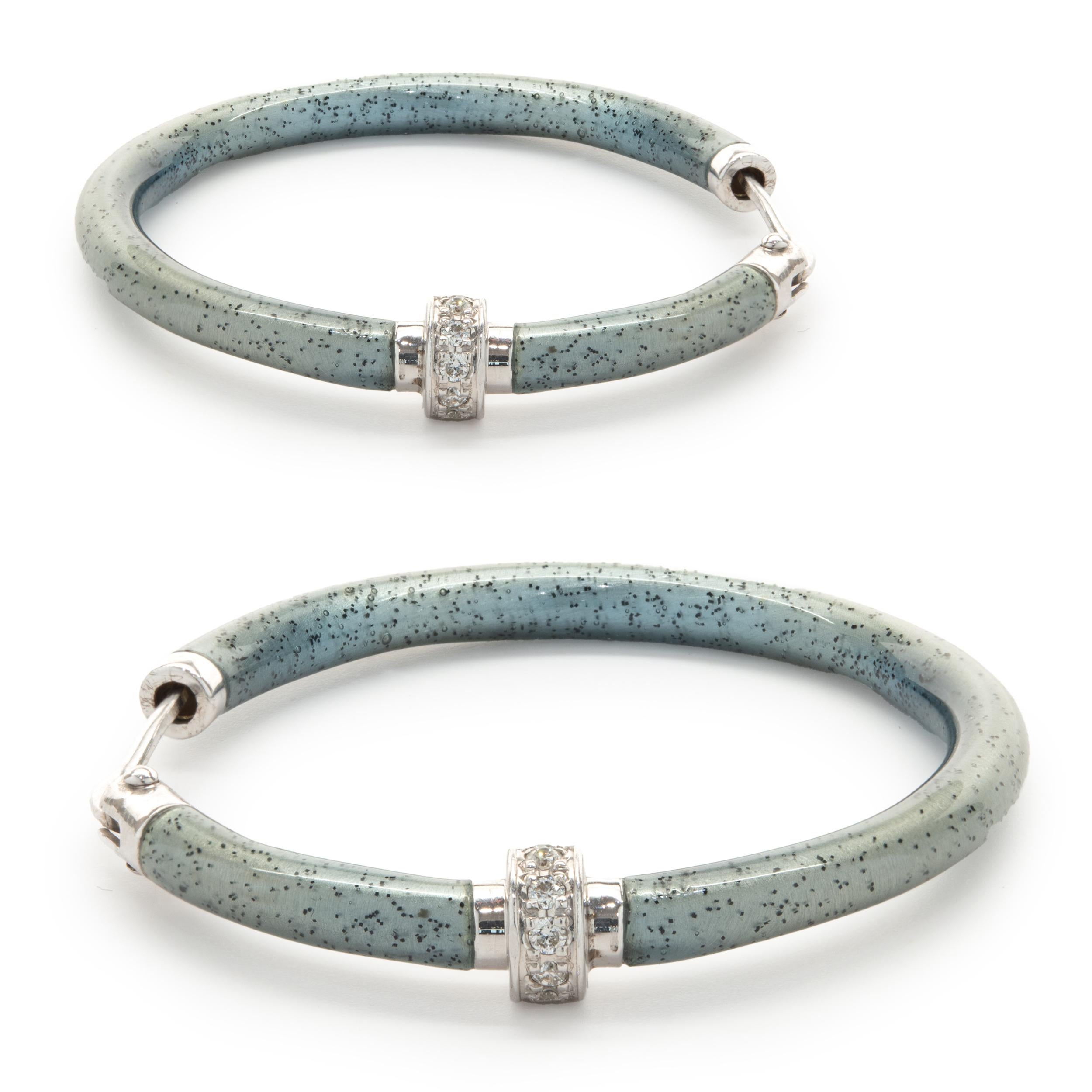 Soho Sterling Silver Turquoise Resin Diamond Hoop Earrings In Excellent Condition In Scottsdale, AZ