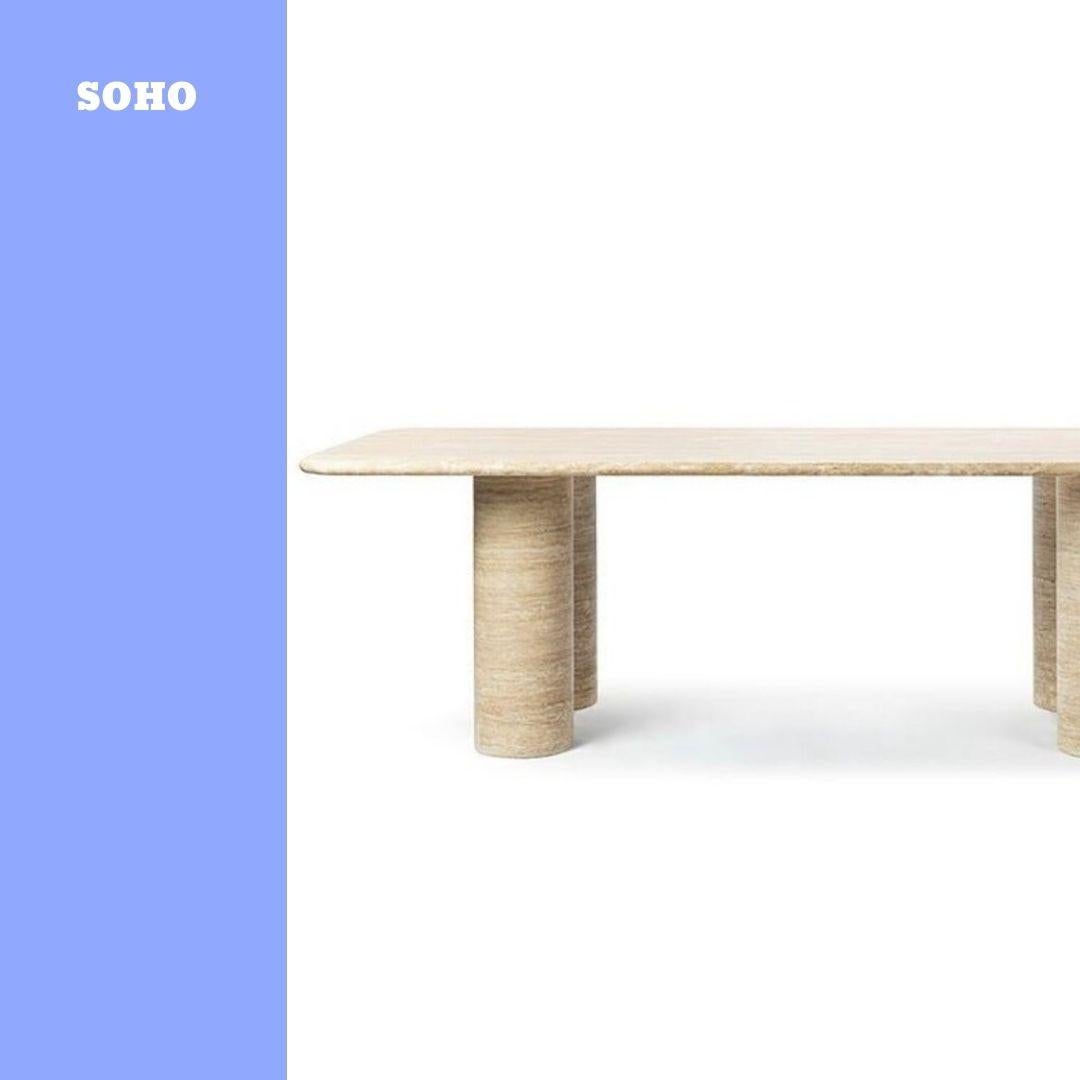 Bohemian SOHO Travertine Stone Dining Table - 100” - Stain Resistant, Rectangular, Modern For Sale