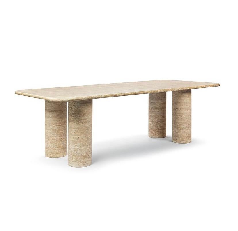 Hand-Crafted SOHO Travertine Stone Dining Table - 100” - Stain Resistant, Rectangular, Modern For Sale