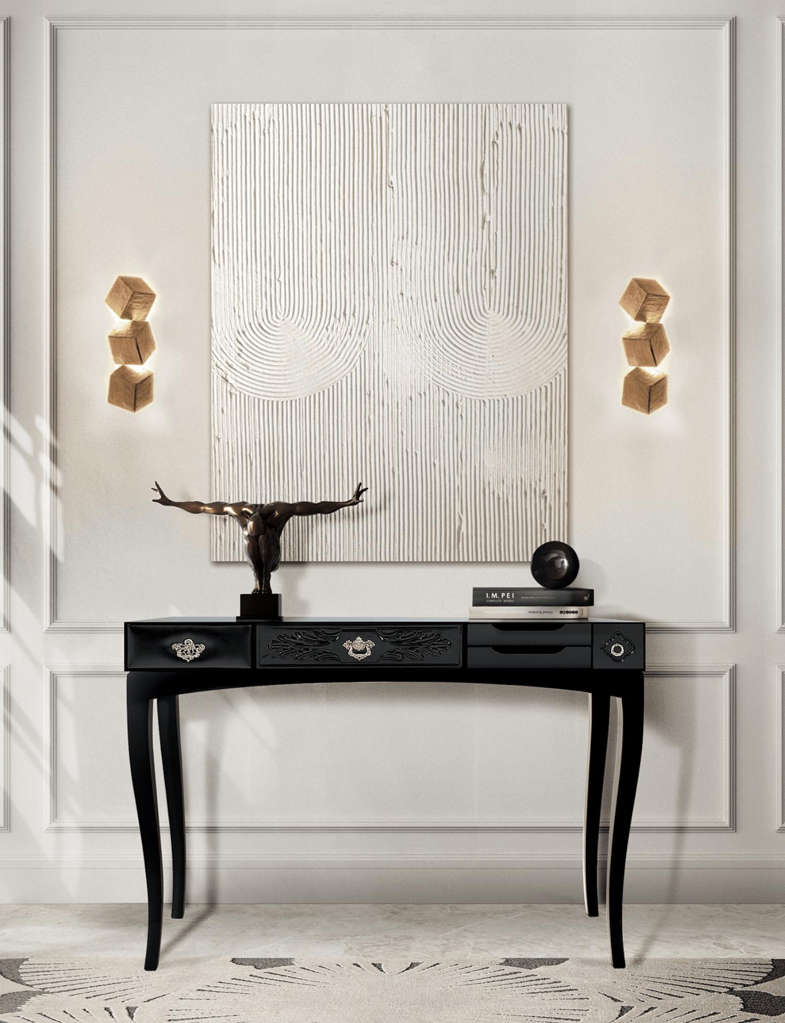 Consolle SOHO White - Legno lavorato a mano, ottone foglia oro e vetro - Boca Do Lobo in vendita 4