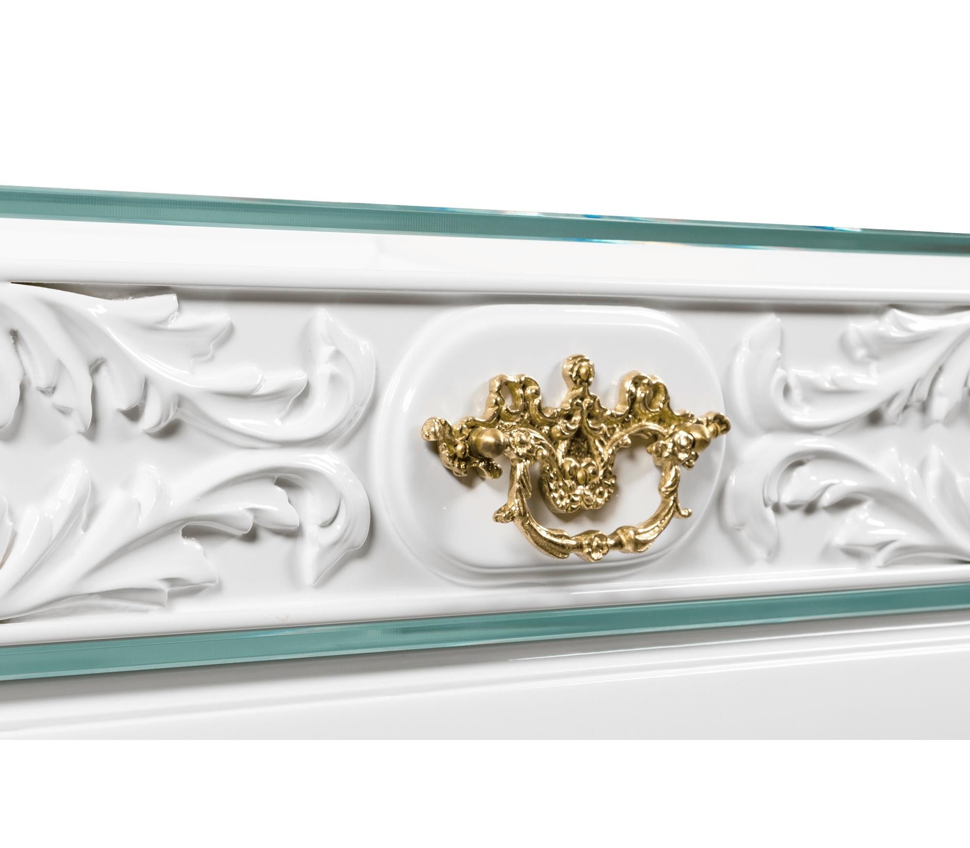 Metallo Consolle SOHO White - Legno lavorato a mano, ottone foglia oro e vetro - Boca Do Lobo in vendita